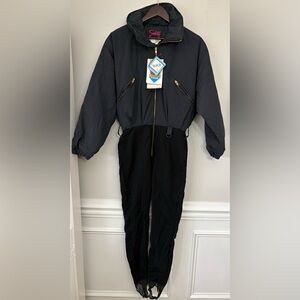 NWT Vintage Subello Schoeller Black Ski Suit Nylon 80s Snowsuit Women’s 12 Flaw